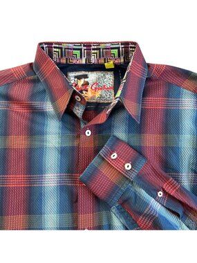 Robert Graham Men's Sz M Classic Fit Multi-Color Plaid Long Sleeve Button-Up